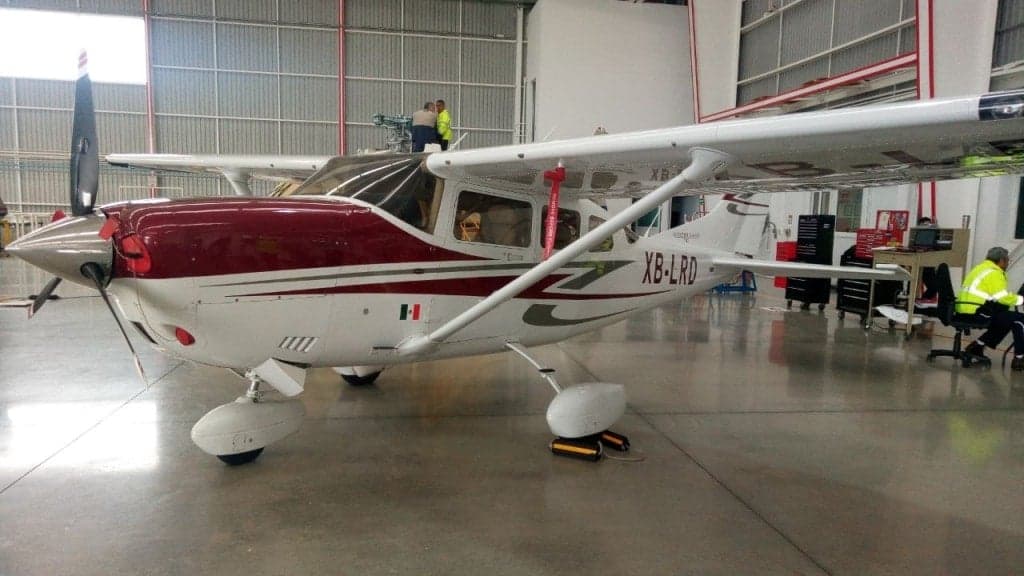 Side view of the Cessna XB-LRD in a hangar.