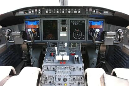 Close-up of the Citation Mustang cockpit with advanced avionics.
