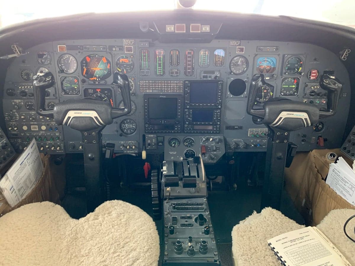 Full view of the aircraft cockpit instrument panel.