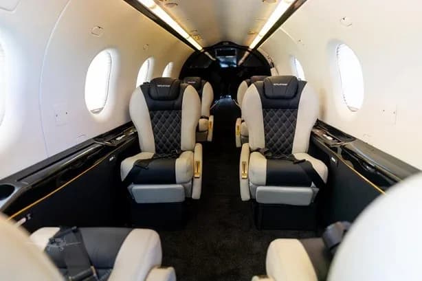 The interior of the Pilatus PC-12 features comfortable seating and a spacious cabin.