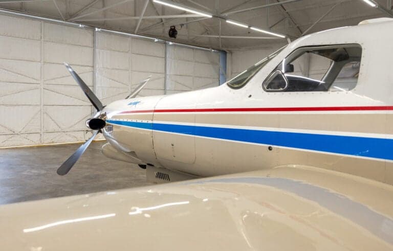 A close-up of the front of the N788SM Malibu aircraft.