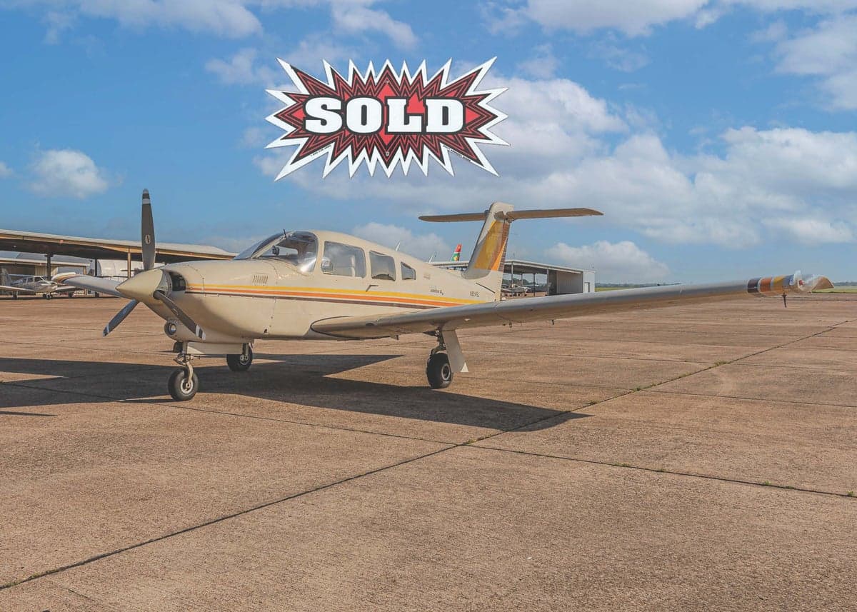 Piper Arrow II on the tarmac with a SOLD graphic overlayed.