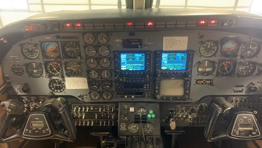 Detailed view of the aircraft's instrument panel and controls.