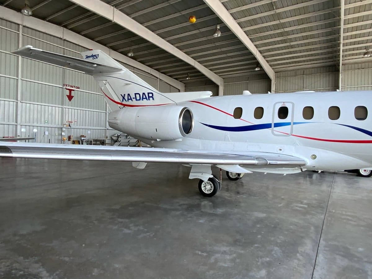 Close up of the tail of XA-DAR Falcon 50.