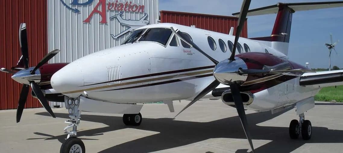 Close-up of a Beechcraft King Air 300 parked on the tarmac.
