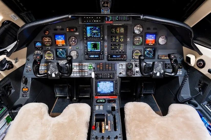 Detailed view of the aircraft's cockpit instrument panel.
