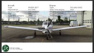 Front view of the Piper Saratoga aircraft with the registration PH-VMA.