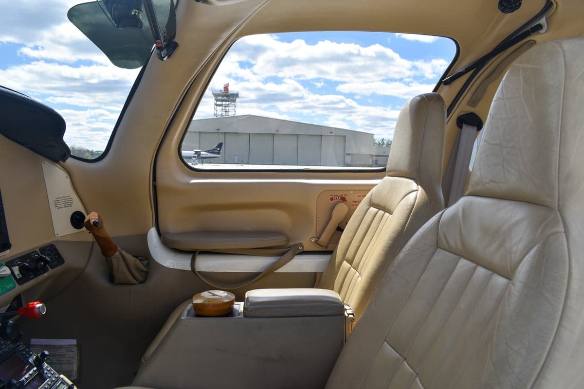 Instrument panel and front seats of the aircraft.