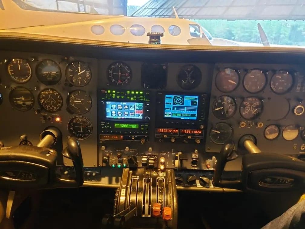 View of the aircraft's instrument panel and controls.