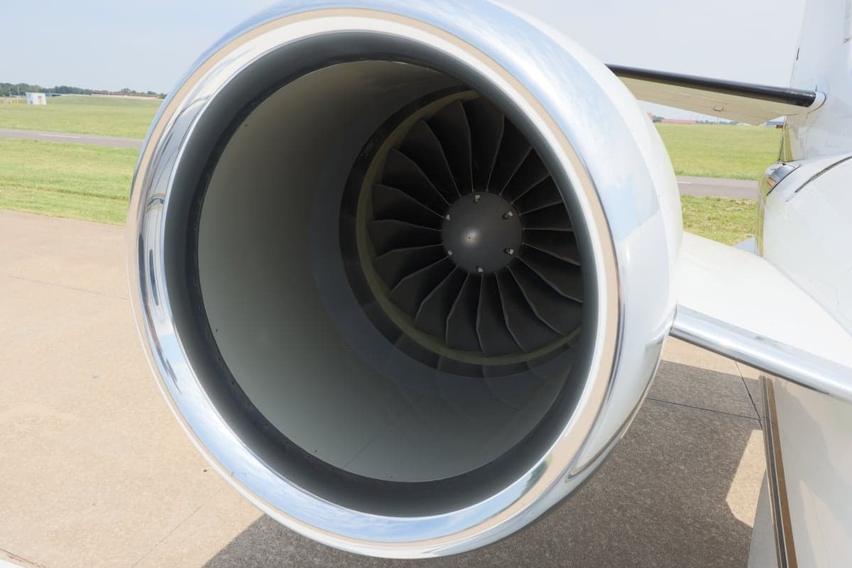 Close-up of the engine of a Citation XLS+ aircraft.