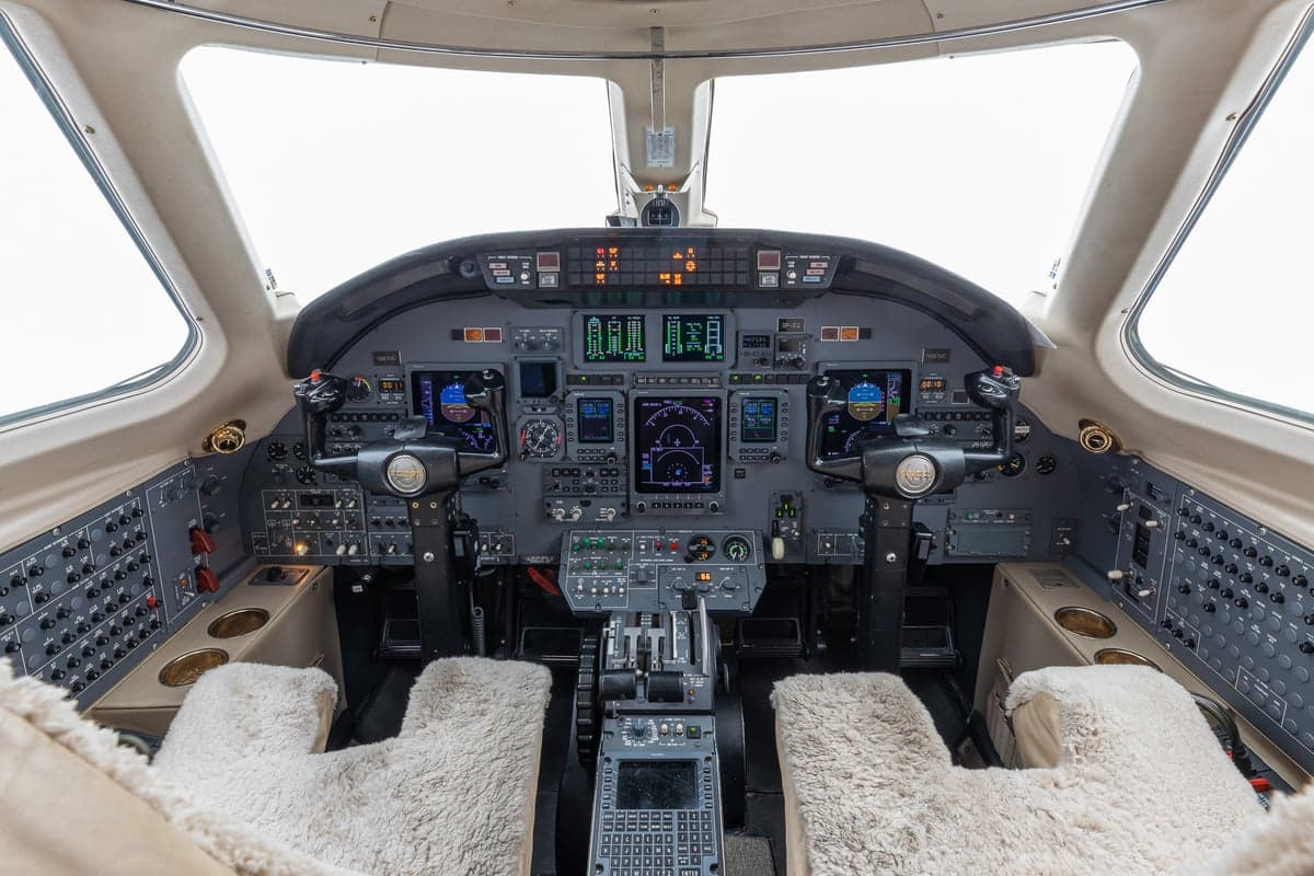 View of the aircraft cockpit instrument panel.