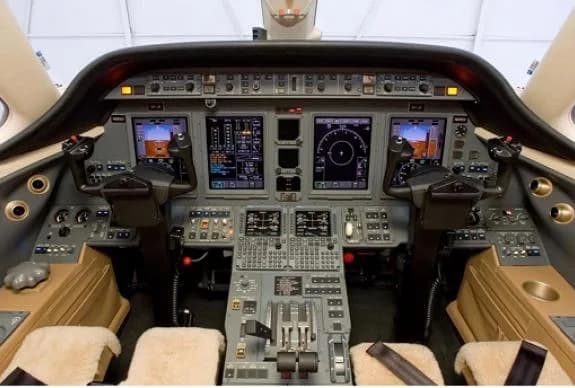 The cockpit of the aircraft features a full instrument panel.