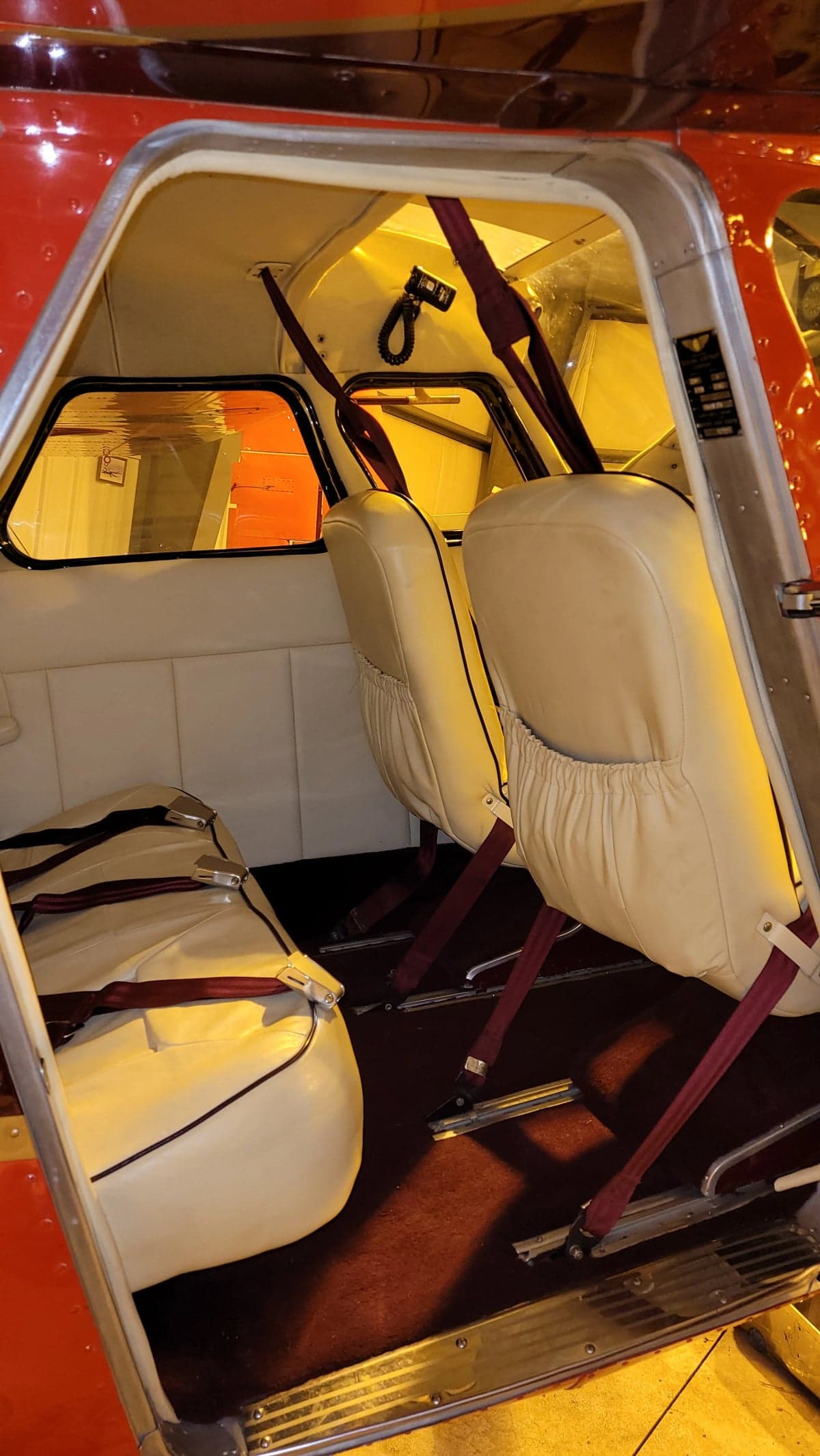 View of the cabin seats inside the Cessna 195.