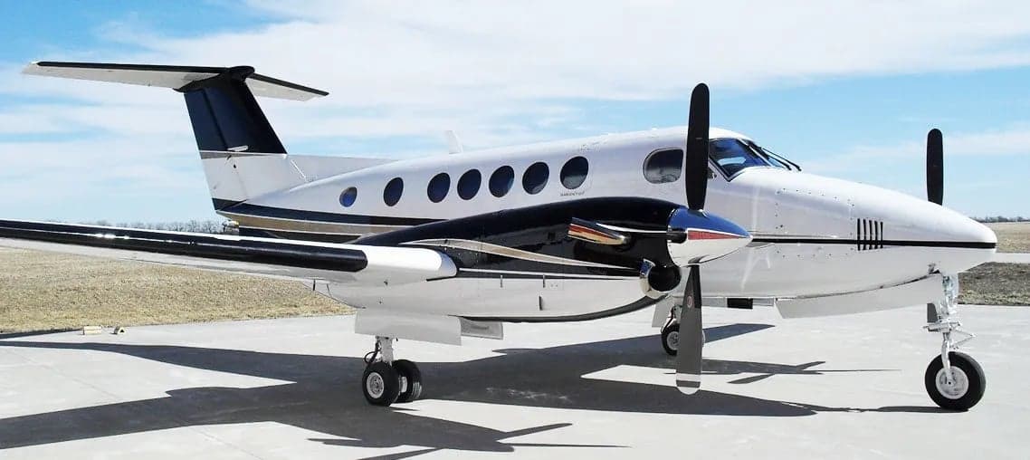 A King Air turboprop aircraft on the tarmac.