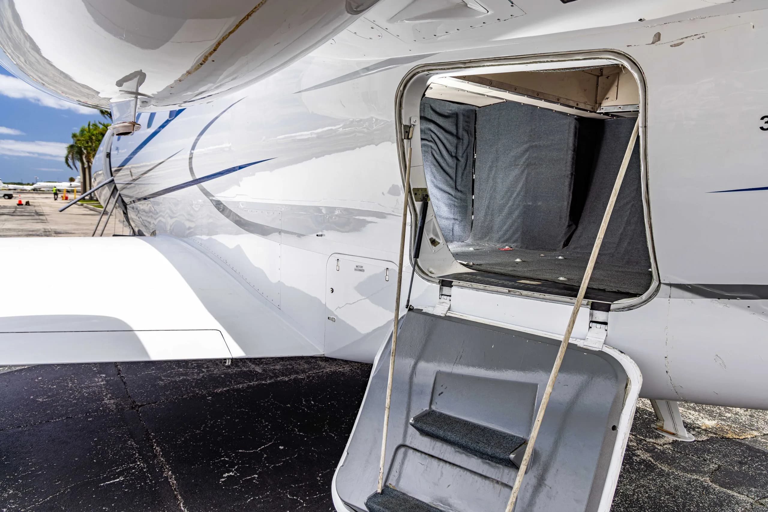 Close up of the aircraft's open door and stairs.