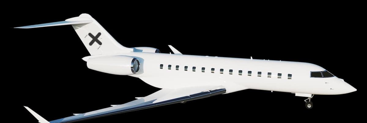 Generic rendering of a white Bombardier Global Express on a black background.