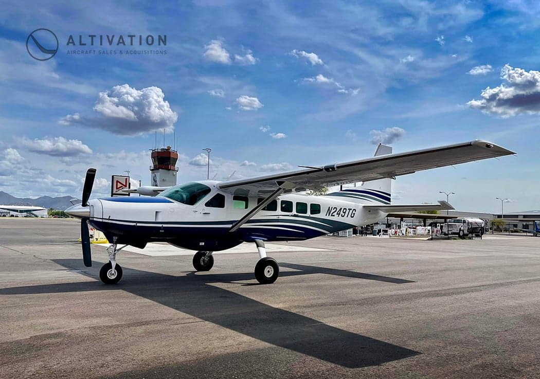 Close-up of the tail of a Cessna 208 Caravan, registration N249TG.