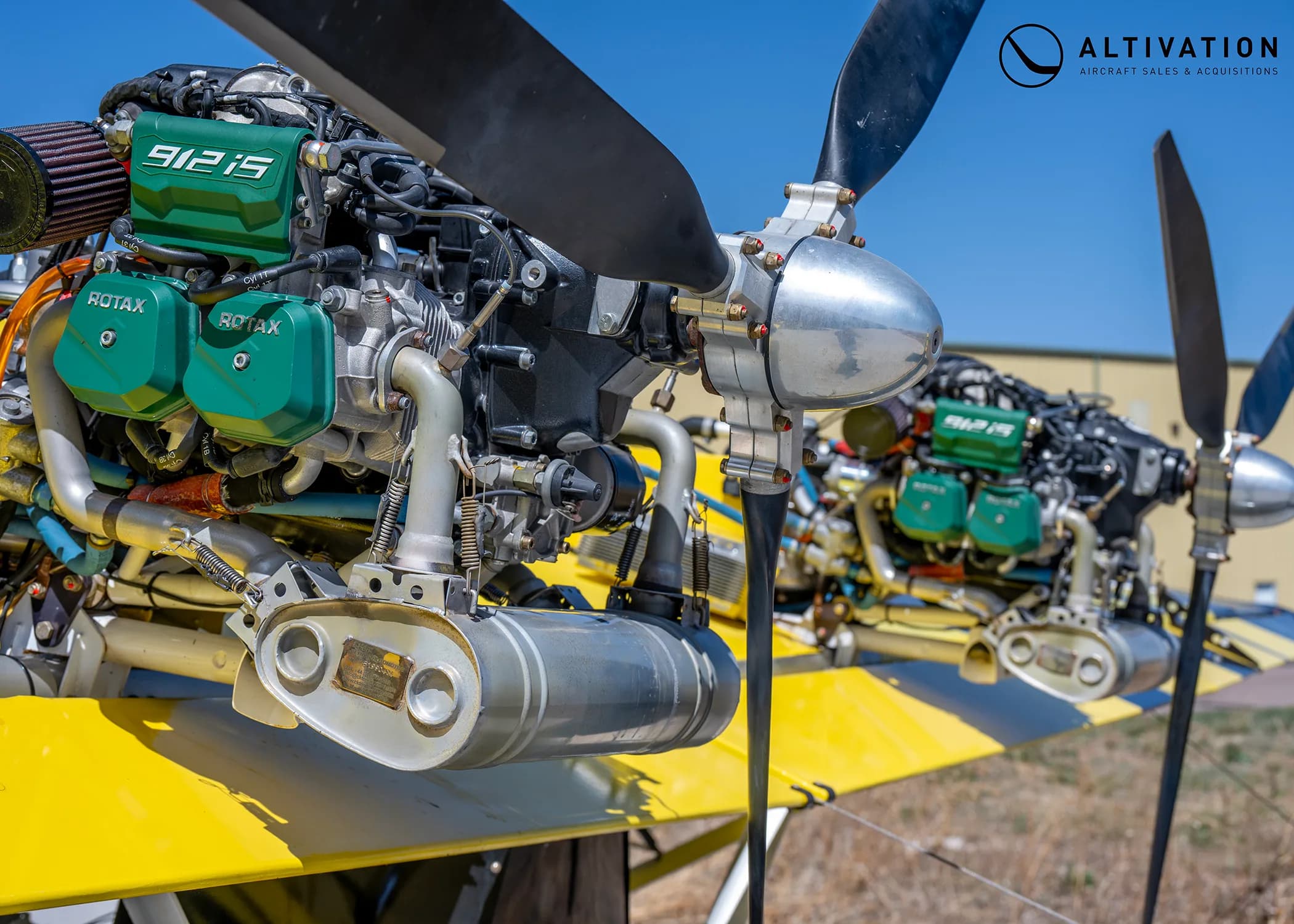 Close-up of the Rotax 912 iS engine on the AirCam aircraft.