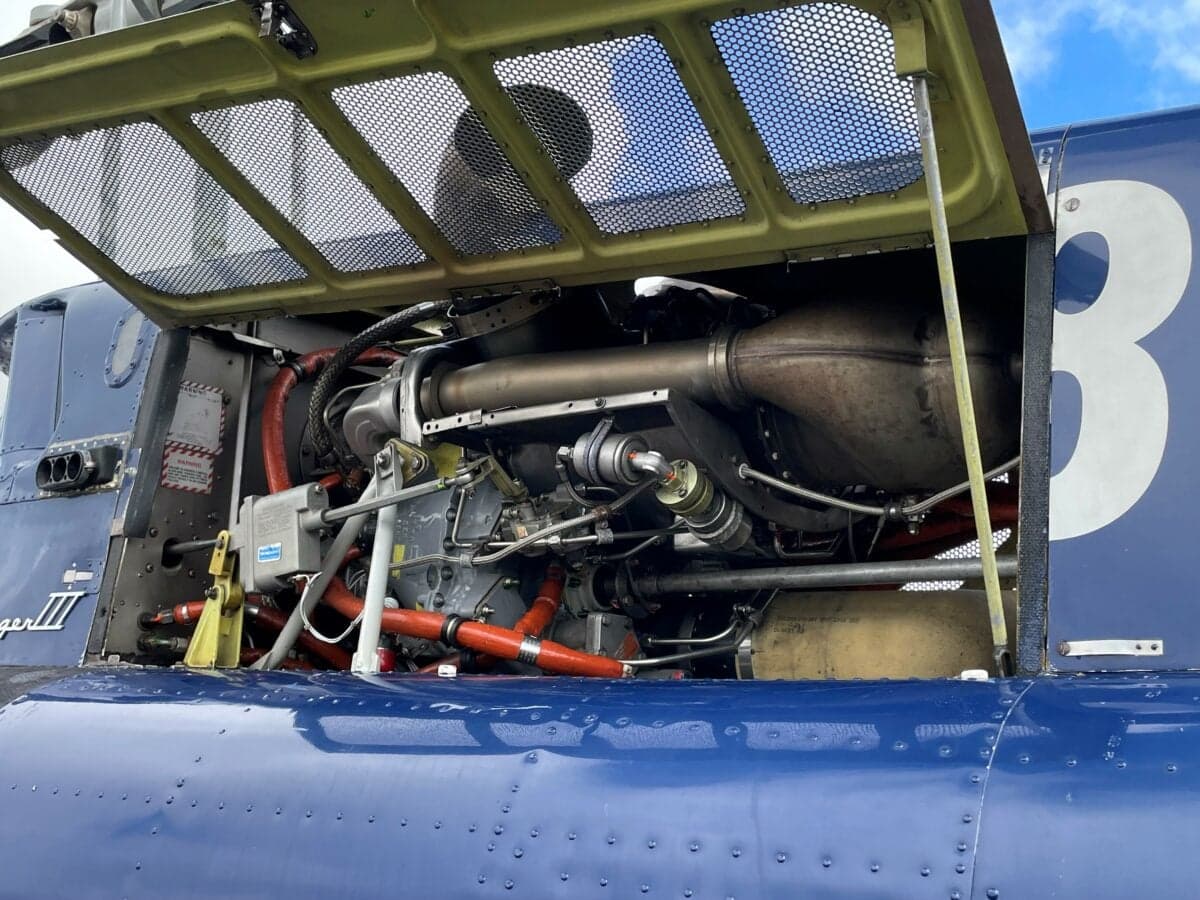 Close up of the engine compartment of the N63888 helicopter.