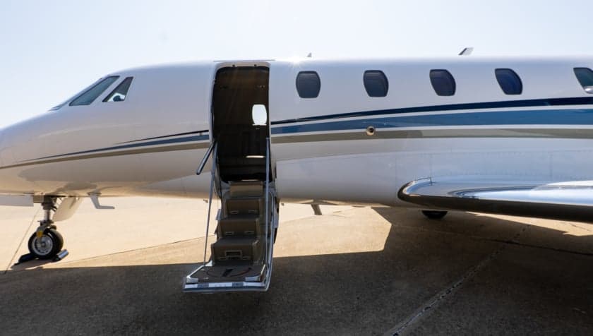 Close up of the open airstair door of a Cessna Citation CJ3.