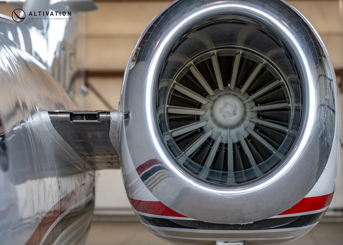 Close up of the engine of a Learjet.