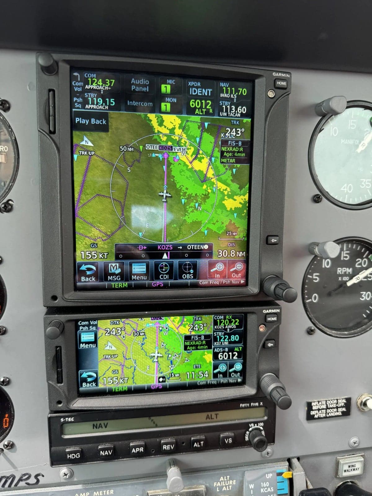 Garmin avionics in the cockpit of the aircraft.