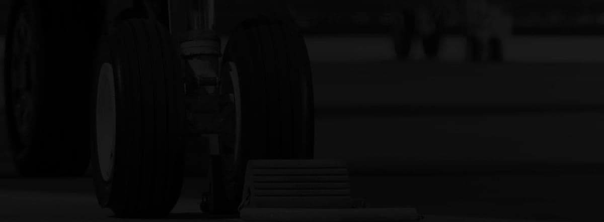 Close-up of the landing gear and tires of an aircraft.