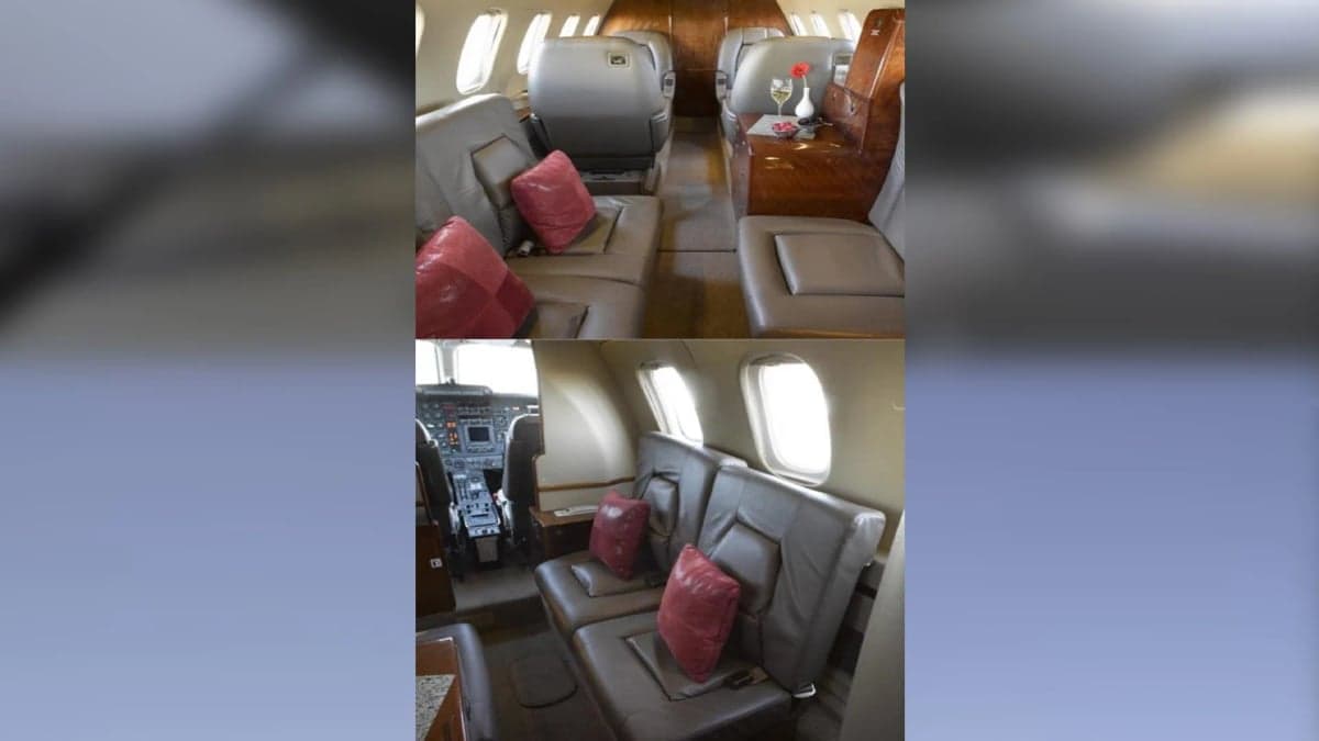 A view of the aircraft's cabin, showing the seating arrangement and interior details.