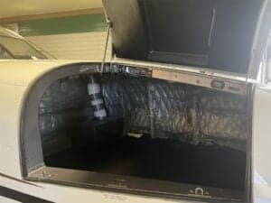 Open nose compartment of the aircraft.
