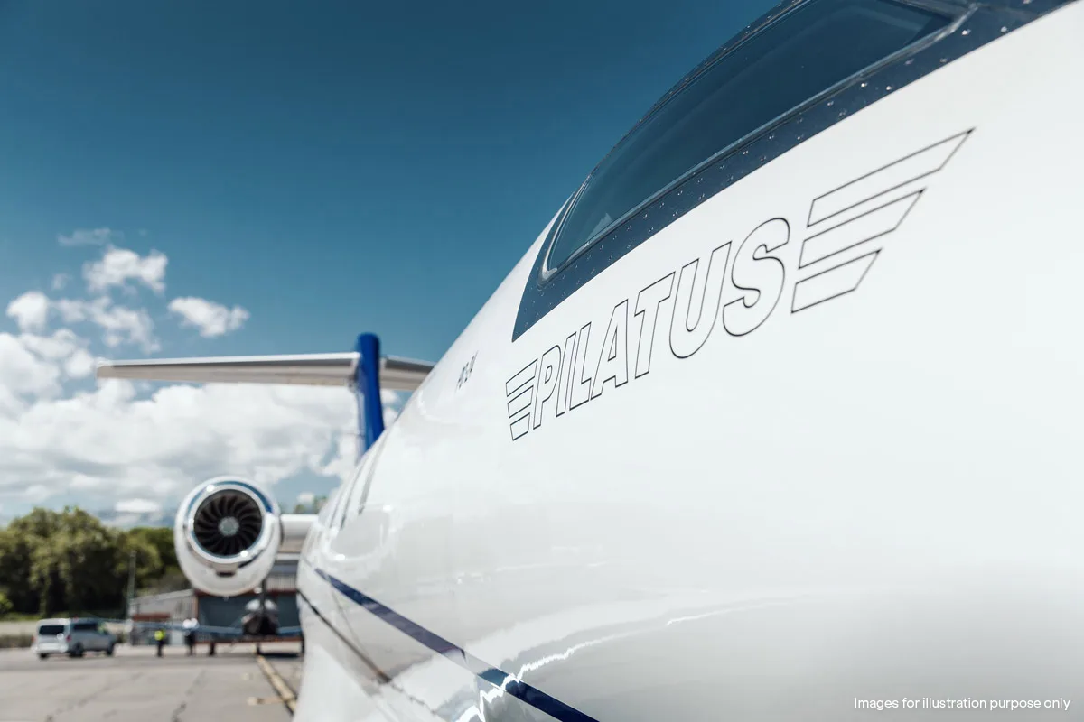 Close up of the side of a Pilatus PC-24.