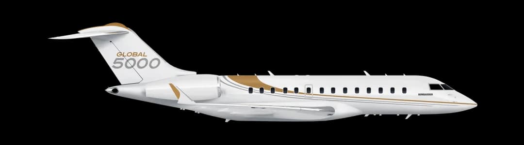Side view of a Bombardier Global 5000 aircraft.