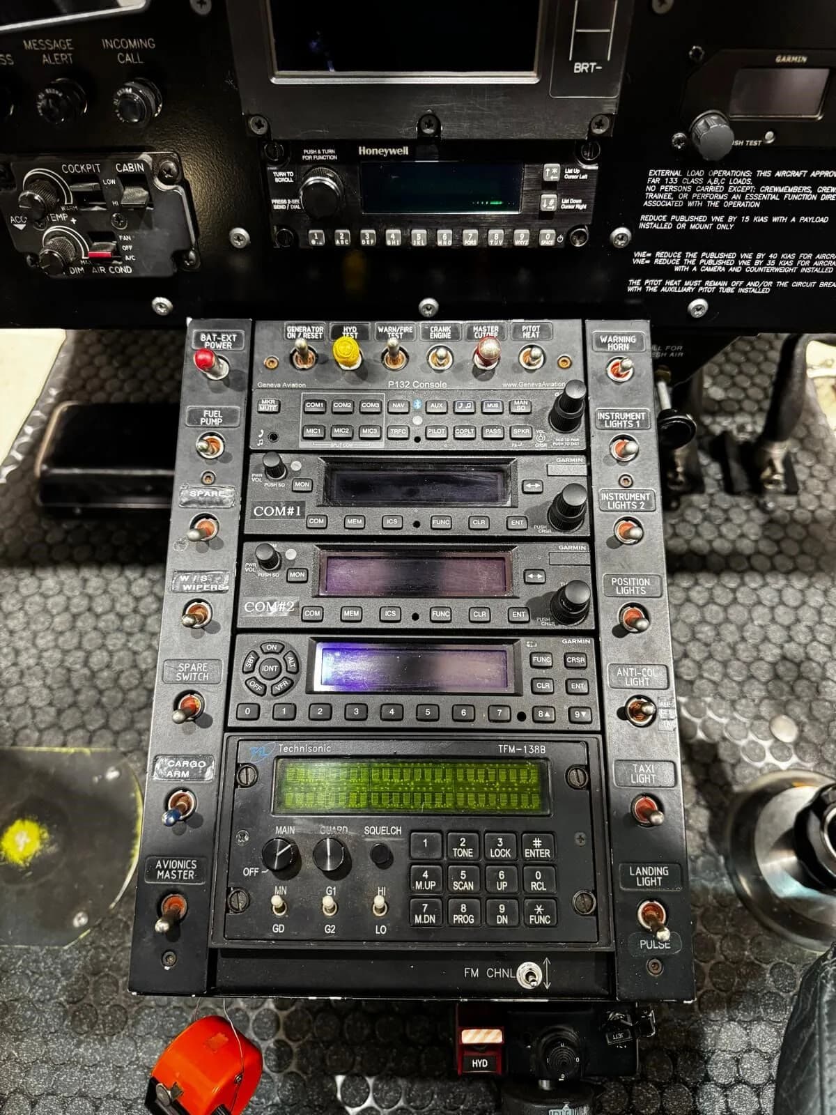 Close-up of the helicopter's avionics and control panel.