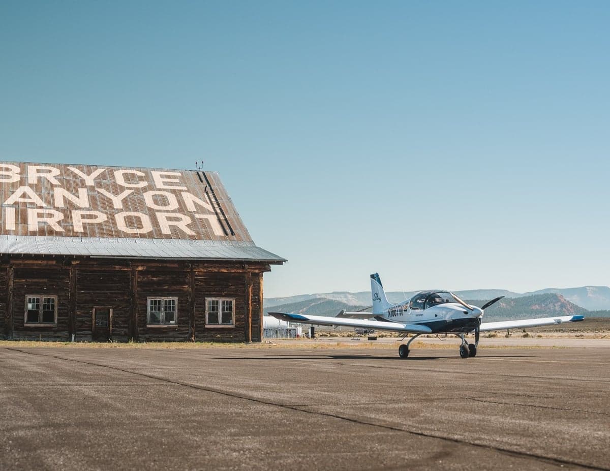 A Sling LSA aircraft parked at Bryce Canyon Airport.