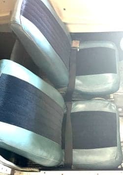 Close-up of the aircraft's blue and black seats.