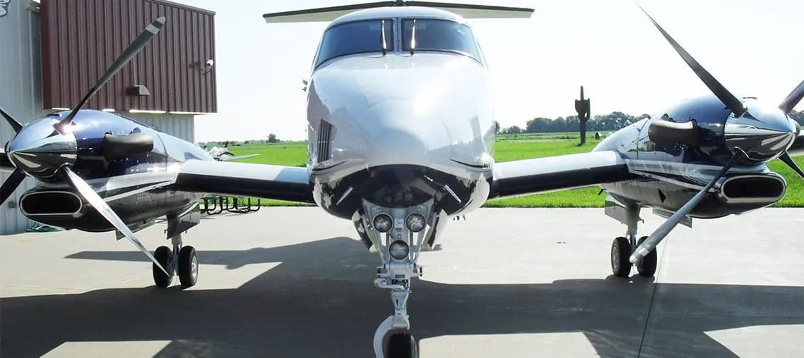 Front view of a King Air 350 on the tarmac.
