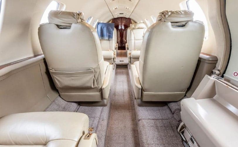 View of the interior cabin of a Cessna Citation CJ3.