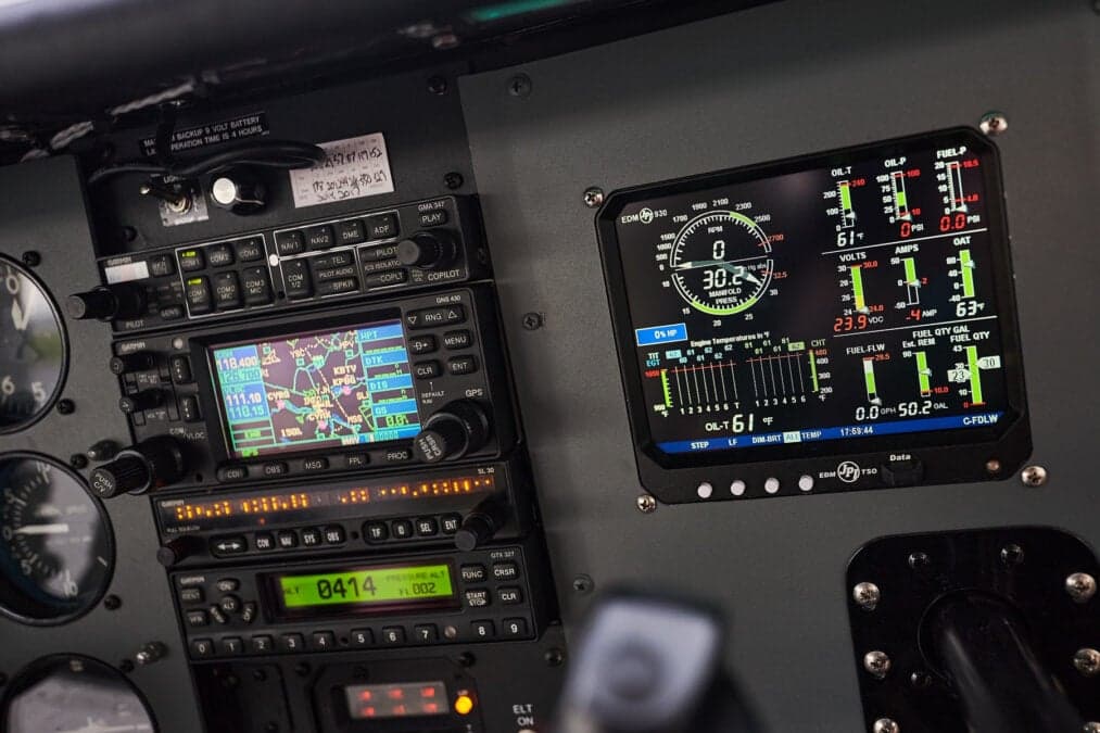Avionics and engine monitoring display in the cockpit.