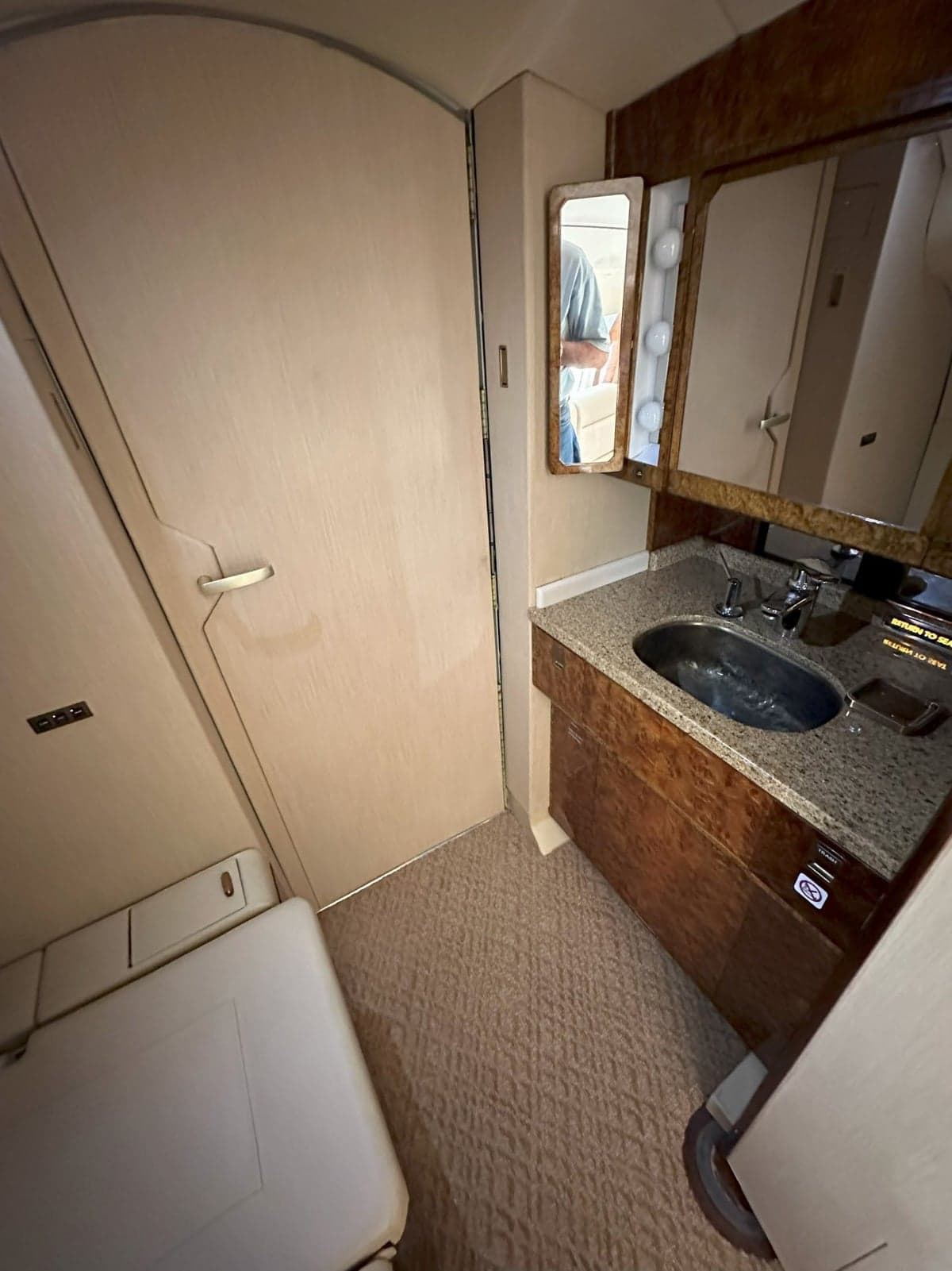 View of the Falcon 50 cabin with leather seats.