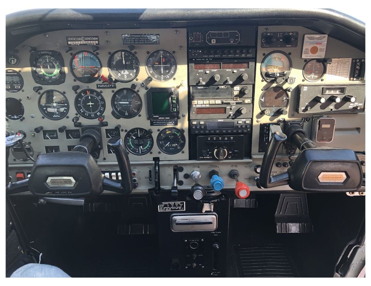 View of the instrument panel in the cockpit of the aircraft.