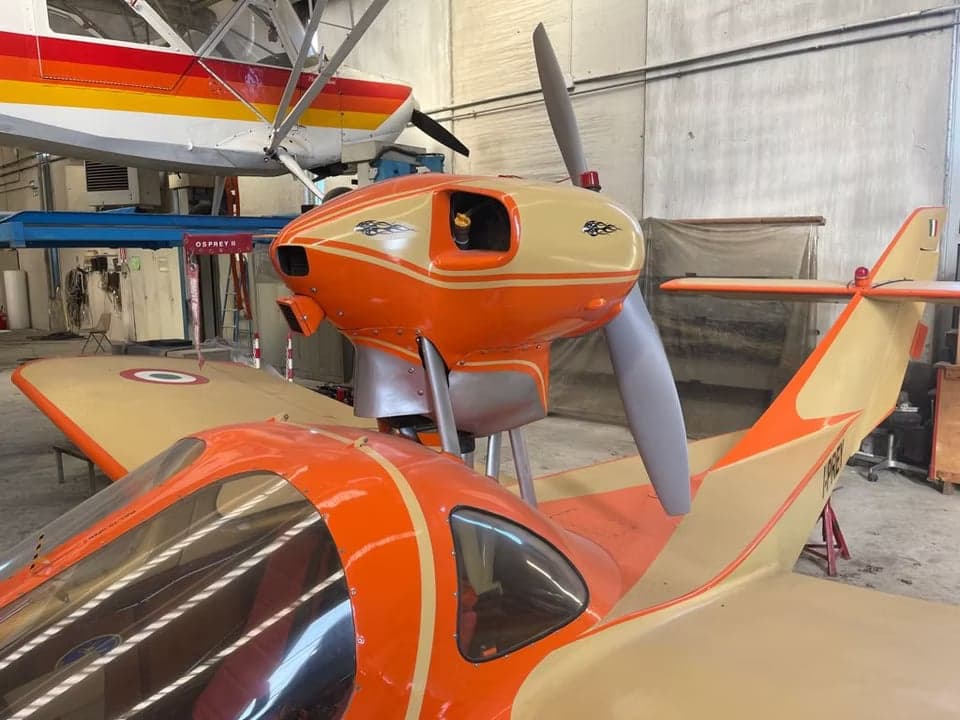 Close up of the I-PREY aircraft engine and propeller.