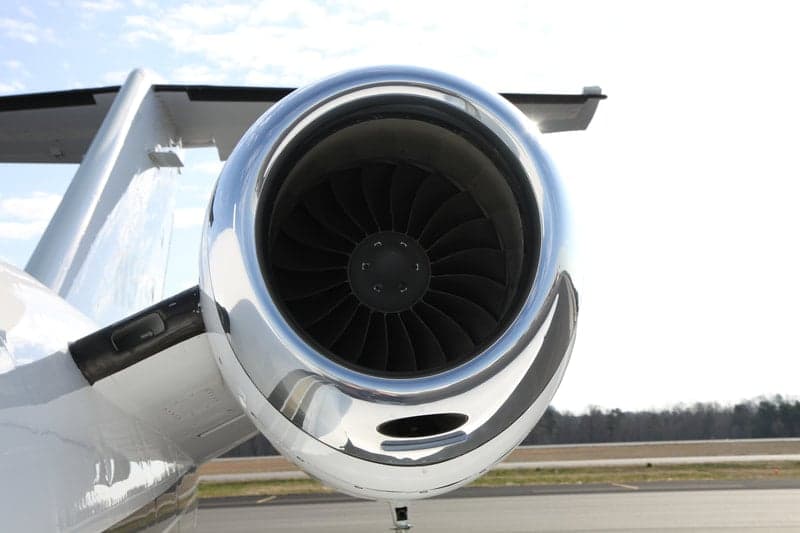 Close up of the engine of a Citation Jet.