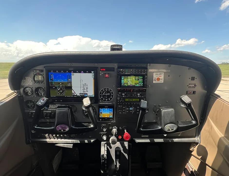 Cessna 172 cockpit instrument panel.