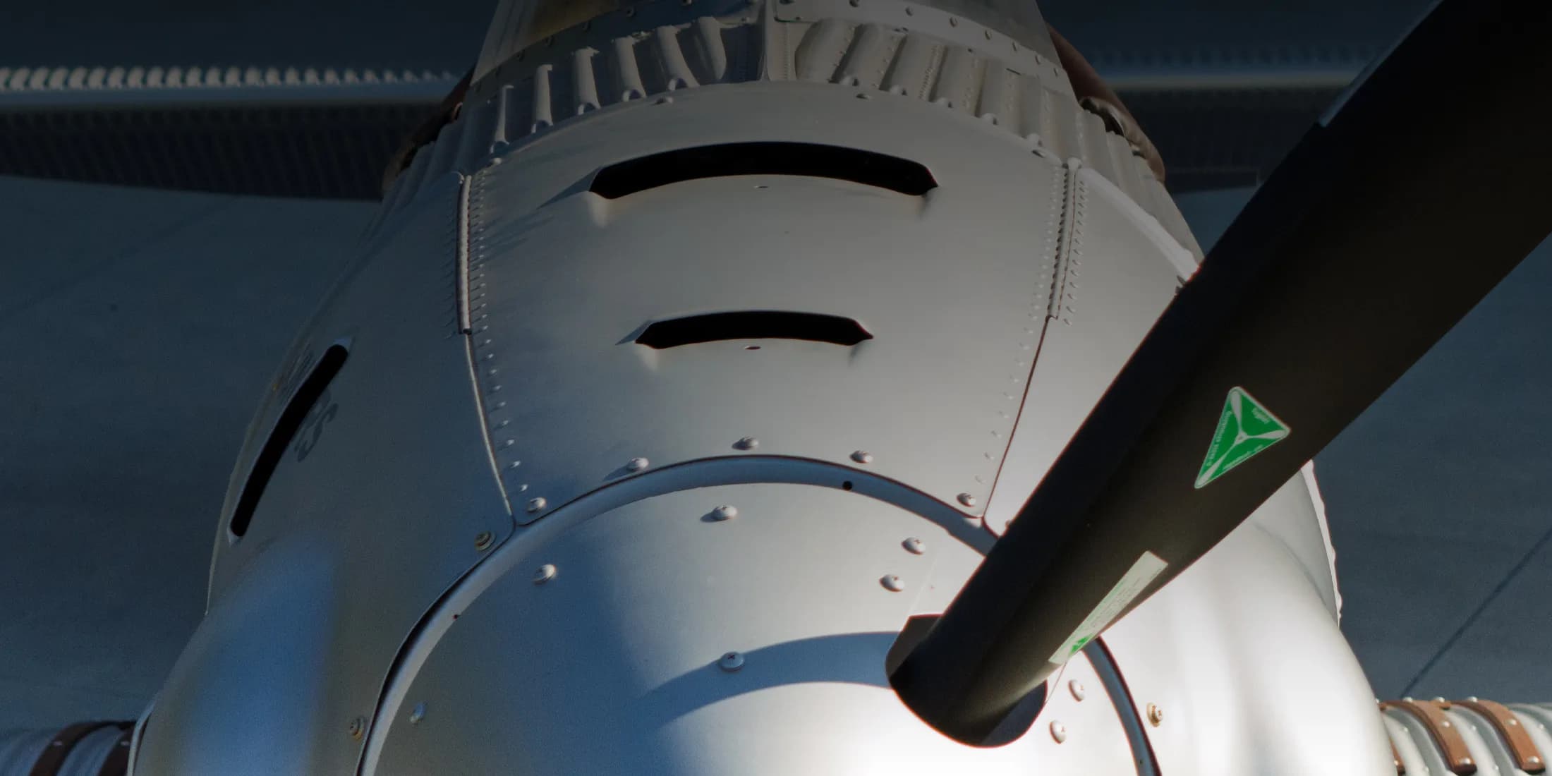Close-up of the engine and propeller of a Junkers aircraft.