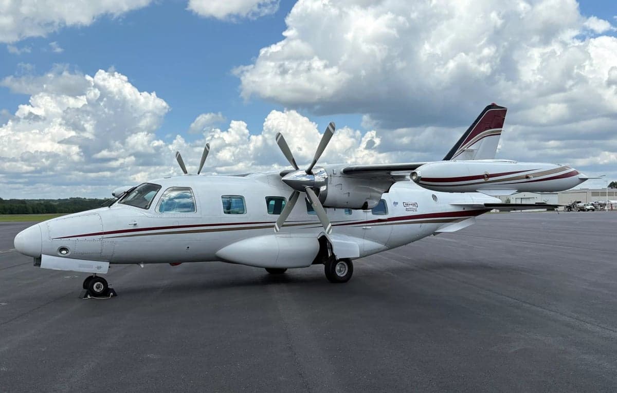Side view of the aircraft on the tarmac.