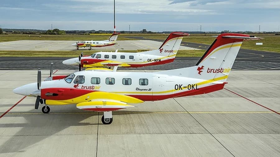 Three Cheyenne III aircraft on the tarmac, including OK-OKL.
