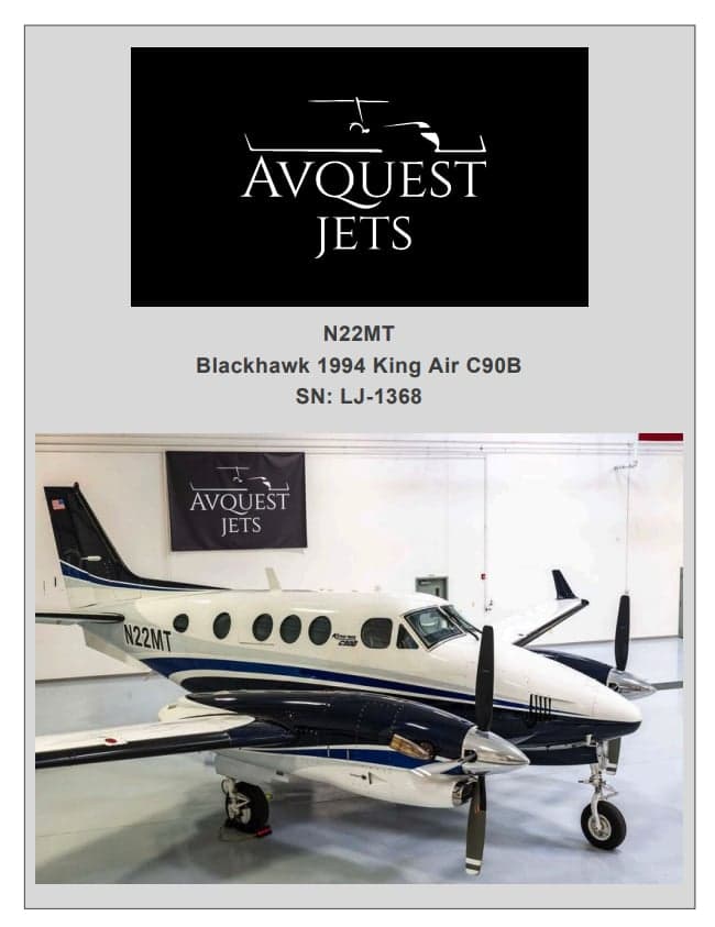 N22MT Blackhawk 1994 King Air C90B in a hangar.