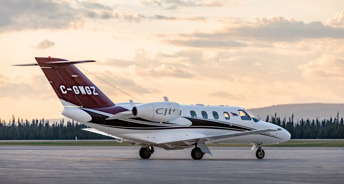A Cessna CJ1+ aircraft with registration C-GWGZ on the tarmac.