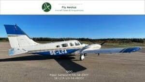 A Piper Seneca III PA-34-220T aircraft with registration SE-LCA on the tarmac.